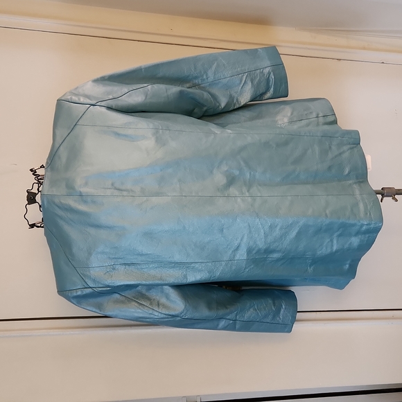 LEATHER Jacket Metalic Blue -Roaman's 16 NWT - Picture 9 of 11